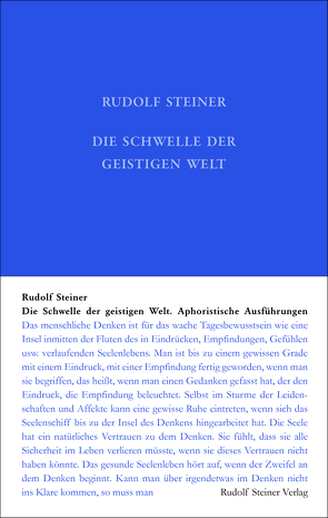 Die Schwelle der geistigen Welt von Rudolf Steiner Nachlassverwaltung, Steiner,  Rudolf