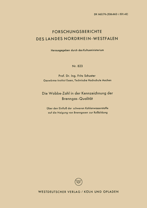 Die Wobbe-Zahl in der Kennzeichnung der Brenngas-Qualität von Schuster,  Fritz