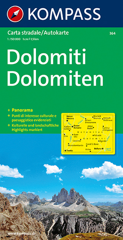 Dolomiten, Dolomiti Panorama mit Autokarte von KOMPASS-Karten GmbH