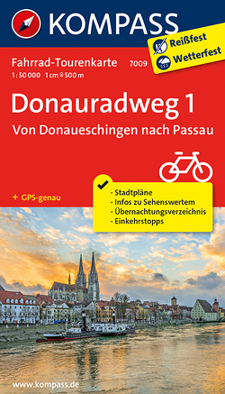 Fahrrad-Tourenkarte Donauradweg 1, Von Donaueschingen nach Passau von KOMPASS-Karten GmbH