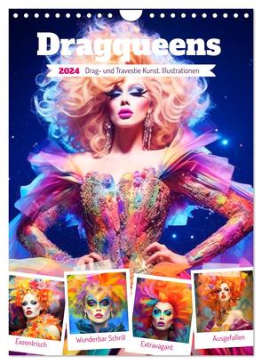Dragqueens. Drag- und Travestie Kunst. Illustrationen (Wandkalender 2024 DIN A4 hoch), CALVENDO Monatskalender von Hurley,  Rose