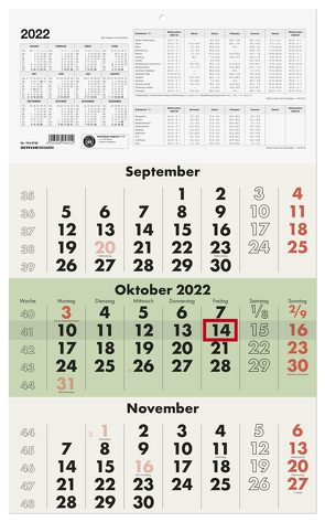 Dreimonatskalender Recycling 2022 – 29,7×48,5 cm – mit Kopftafel und Datumsschieber – Blauer Engel – Mehrmonatsplaner – 956-0700