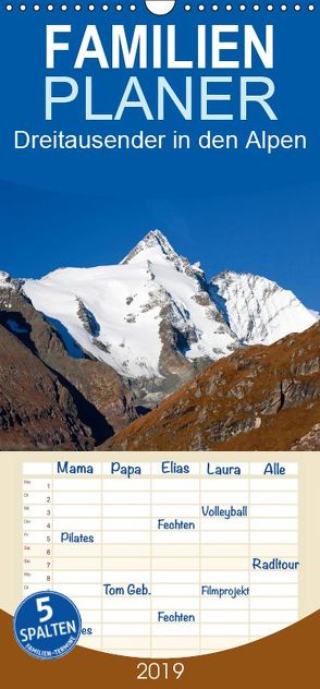 Dreitausender in den Alpen – Familienplaner hoch (Wandkalender 2019 , 21 cm x 45 cm, hoch) von Kramer,  Christa