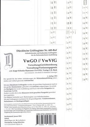 DürckheimRegister® VwGO-VwVfG, Kopp-Schenke Ramsauer Assessor/in DürckheimRegister® Nr. 685-Ref / z.B. für den SARTORIUS oder den Kommentar 2016/2017 von Dürckheim,  Constantin, Dürckheim,  Constantin von, Grassinger,  Nathanael