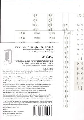Palandt-BGB Assessor/in Griffregister Nr. 913-Ref / z.B. für den Schönfelder oder Kommentar Palandt 2016/2017 von Dürckheim,  Constantin, Grassinger,  Nathanael