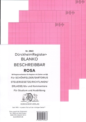 DürckheimRegister® BLANKO-ROSA beschreibbar für deine Gesetze von Dürckheim,  Constantin von