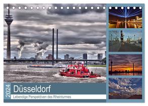 Düsseldorf – Lebendige Perspektiven des Rheinturmes (Tischkalender 2024 DIN A5 quer), CALVENDO Monatskalender von Hackstein,  Bettina