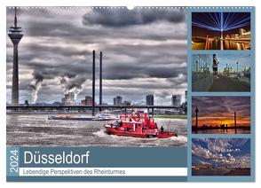 Düsseldorf – Lebendige Perspektiven des Rheinturmes (Wandkalender 2024 DIN A2 quer), CALVENDO Monatskalender von Hackstein,  Bettina
