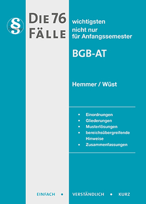 eBook Die 76 wichtigsten Faelle BGB AT von d´Alquen,  Clemens, Hemmer,  Karl-Edmund, Tyroller,  Michael, Wüst,  Achim