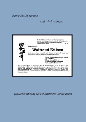 Einer bleibt zurück und wird weinen. von Baum,  Günter