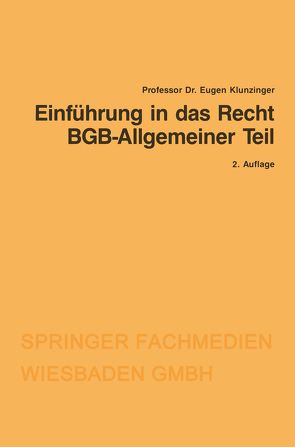 Einführung in das Recht BGB-Allgemeiner Teil von Klunzinger,  Eugen
