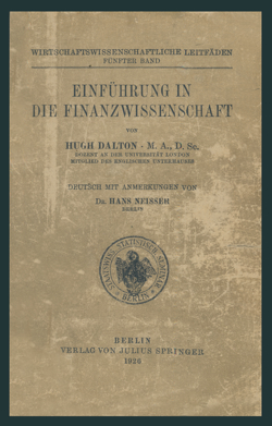 Einführung in die Finanzwissenschaft von Dalton,  Hugh, Neisser,  Hans