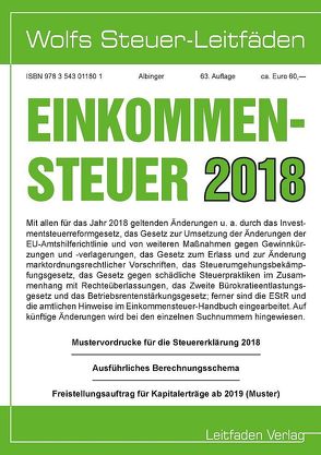 Einkommensteuer für 2018 von Albinger,  Bert