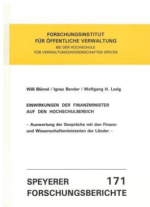 Einwirkungen der Finanzminister auf den Hochschulbereich von Bender,  Ignaz, Blümel,  Willi, Lorig,  Wolfgang H