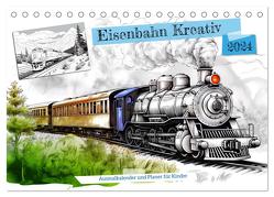 Eisenbahn Kreativ Ausmalkalender und Planer für Kinden (Tischkalender 2024 DIN A5 quer), CALVENDO Monatskalender von Frost,  Anja