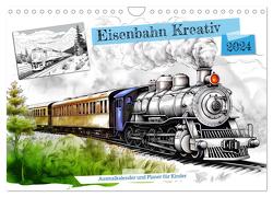 Eisenbahn Kreativ Ausmalkalender und Planer für Kinden (Wandkalender 2024 DIN A4 quer), CALVENDO Monatskalender von Frost,  Anja
