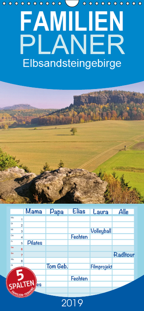Elbsandsteingebirge – Familienplaner hoch (Wandkalender 2019 , 21 cm x 45 cm, hoch) von LianeM