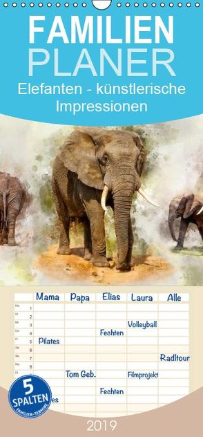 Elefanten – künstlerische Impressionen der größten noch lebenden Landtiere – Familienplaner hoch (Wandkalender 2019 , 21 cm x 45 cm, hoch) von Roder,  Peter