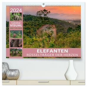 ELEFANTEN – Rüsselträger der Herzen (hochwertiger Premium Wandkalender 2024 DIN A2 quer), Kunstdruck in Hochglanz von VISUAL,  Globe