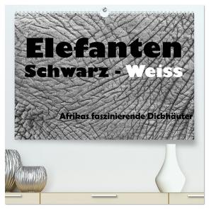 Elefanten Schwarz – Weiss (hochwertiger Premium Wandkalender 2024 DIN A2 quer), Kunstdruck in Hochglanz von Stern,  Angelika