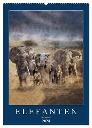 Elefanten – wie gemalt (Wandkalender 2024 DIN A2 hoch), CALVENDO Monatskalender von Jachalke,  Doris