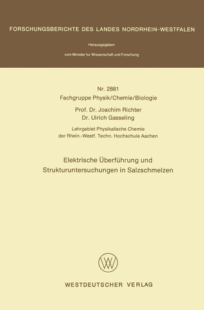 Elektrische Überführung und Strukturuntersuchungen in Salzschmelzen von Richter,  Joachim