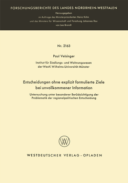 Entscheidungen ohne explizit formulierte Ziele bei unvollkommener Information von Velsinger,  Paul