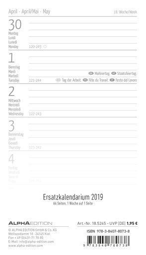 Ersatzkalendarium für Taschenplaner 2019 von ALPHA EDITION