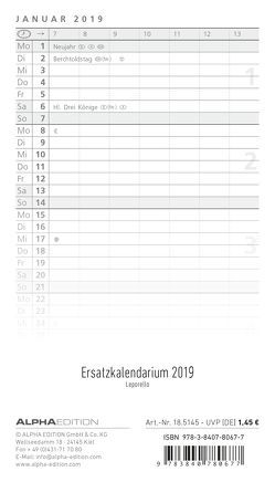 Ersatzkalendarium für Taschenplaner Leporello 2019 von ALPHA EDITION
