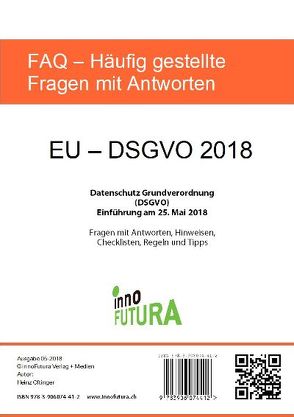 EU – DSGVO 2018 von Oftinger,  Heinz