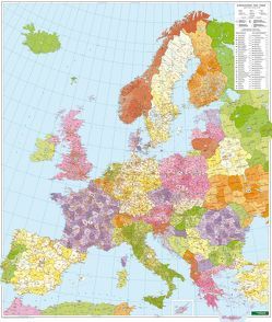 Europa Postleitzahlen, Postleitzahlenkarte 1:3,7 Mio., Poster von Freytag-Berndt und Artaria KG