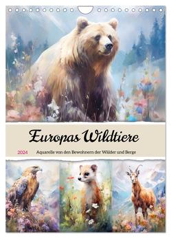 Europas Wildtiere. Aquarelle von den Bewohnern der Wälder und Berge (Wandkalender 2024 DIN A4 hoch), CALVENDO Monatskalender von Hurley,  Rose