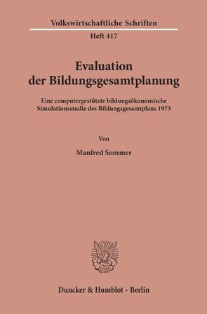Evaluation der Bildungsgesamtplanung. von Sommer,  Manfred