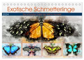 Exotische Schmetterlinge – Die schönsten Falter der Welt in Aquarell (Tischkalender 2024 DIN A5 quer), CALVENDO Monatskalender von Frost,  Anja