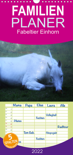 Familienplaner Fabeltier Einhorn (Wandkalender 2022 , 21 cm x 45 cm, hoch) von Brunner-Klaus,  Liselotte