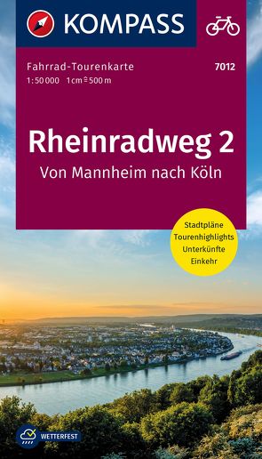 KOMPASS Fahrrad-Tourenkarte Rheinradweg 2, von Mannheim nach Köln 1:50.000