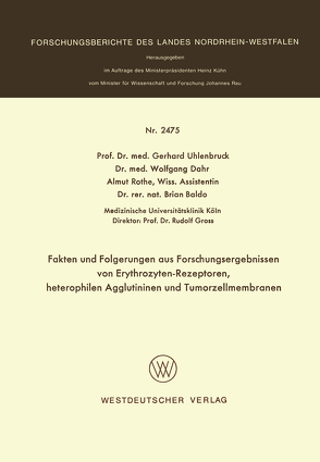 Fakten und Folgerungen aus Forschungsergebnissen von Erythrozyten-Rezeptoren, heterophilen Agglutininen und Tumorzellmembranen von Uhlenbruck,  Gerhard