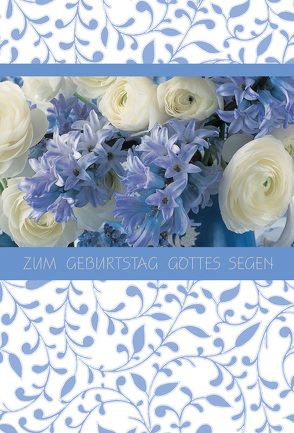 Faltkarte „Zum Geburtstag Gottes Segen“ Floral blau – 5 Stück