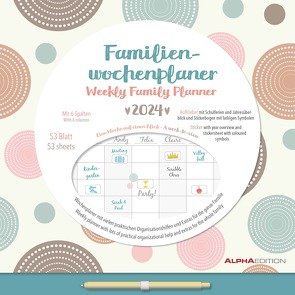 Familien Wochenkalender Dots 2024 – Familien-Timer – Termin-Planer – Kinder-Kalender – Familien-Kalender – 30,5×30,5