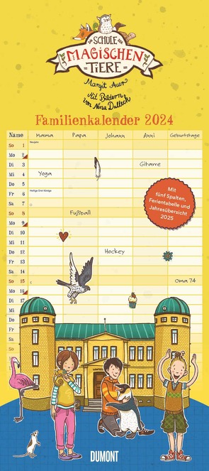 Schule der magischen Tiere Familienkalender 2024 – Wandkalender – Familienplaner mit 5 Spalten – Format 22 x 49,5 cm von Auer,  Margit