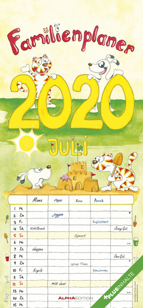 Familienplaner 2020 – Familientermine – Familientimer (22 x 45) – mit Ferienterminen – 5 Spalten – Wandplaner – Familienkalender von ALPHA EDITION, Leskin,  Silke