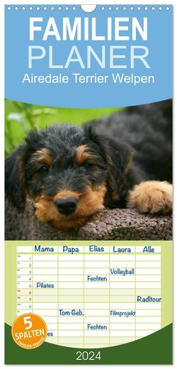 Familienplaner 2024 – Airedale Terrier Welpen mit 5 Spalten (Wandkalender, 21 x 45 cm) CALVENDO von Milau,  Susan