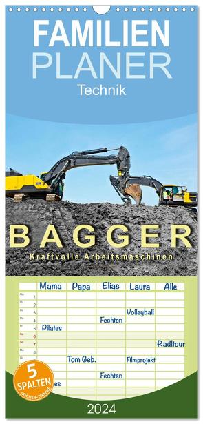 Familienplaner 2024 – Bagger – kraftvolle Arbeitsmaschinen mit 5 Spalten (Wandkalender, 21 x 45 cm) CALVENDO von Roder,  Peter