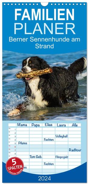 Familienplaner 2024 – Berner Sennenhunde am Strand mit 5 Spalten (Wandkalender, 21 x 45 cm) CALVENDO von Starick,  Sigrid