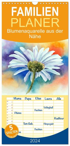 Familienplaner 2024 – Blumenaquarelle aus der Nähe mit 5 Spalten (Wandkalender, 21 x 45 cm) CALVENDO von Krause,  Jitka