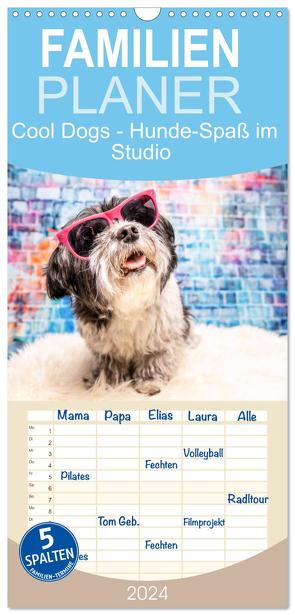 Familienplaner 2024 – Cool Dogs – Hunde-Spaß im Studio mit 5 Spalten (Wandkalender, 21 x 45 cm) CALVENDO von Teßen,  Sonja