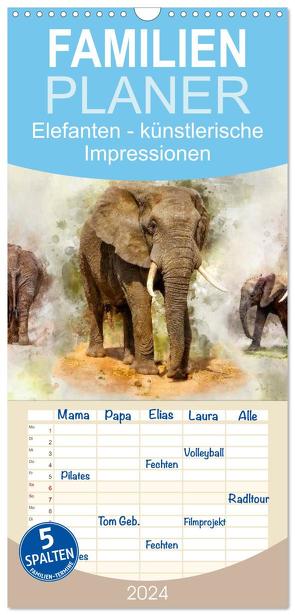 Familienplaner 2024 – Elefanten – künstlerische Impressionen der größten noch lebenden Landtiere mit 5 Spalten (Wandkalender, 21 x 45 cm) CALVENDO von Roder,  Peter
