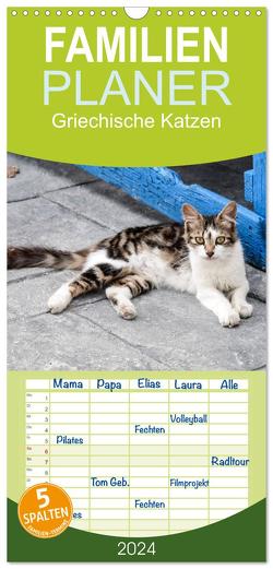 Familienplaner 2024 – Griechische Katzen mit 5 Spalten (Wandkalender, 21 x 45 cm) CALVENDO von Lumplecker,  Christine