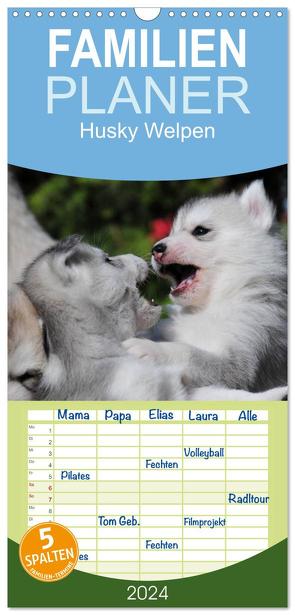 Familienplaner 2024 – Husky Welpen mit 5 Spalten (Wandkalender, 21 x 45 cm) CALVENDO von Ebardt,  Michael