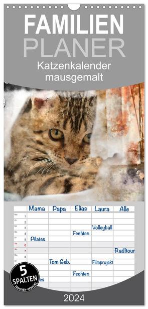 Familienplaner 2024 – Katzenkalender mausgemalt mit 5 Spalten (Wandkalender, 21 x 45 cm) CALVENDO von Banker,  Sylvio